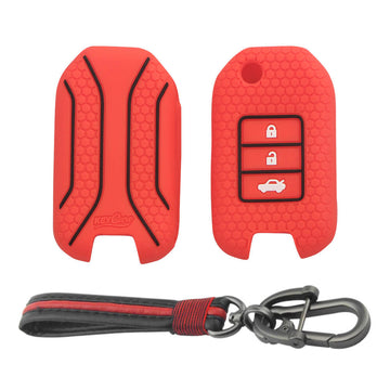 Keycare silicone key cover and keyring fit for : City, Wr-v flip key (KC-50, Full Leather Keychain)