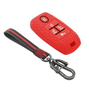 Keycare silicone key cover and keyring fit for : Carnival 5 button smart key (KC-51, Full Leather Keychain)