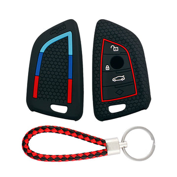 Keycare silicone key cover and keyring fit for : X1, X3, X6, X5, 5 Series, 6 Series, 7 Series 4 button smart key (T2) (KC-52, KCMini Keyring)