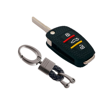 Keycare silicone key cover and keyring fit for : Audi 3 button flip key (KC-57, Alloy Keychain)