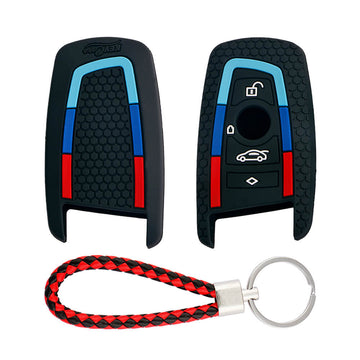 Keycare silicone key cover and keyring fit for : X4, X3, 5 Series, 6 Series, 3 Series, 7 Series 4 button smart key (T1) (KC-58, KCMini Keyring)