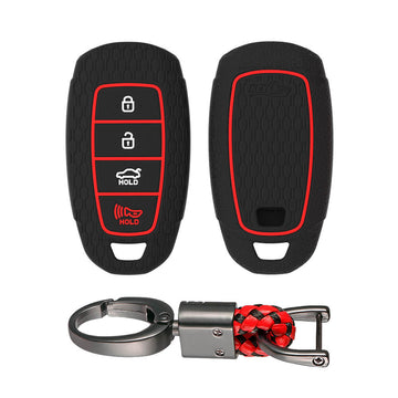 Keycare silicone key cover and keyring fit for : Verna 2020 4 button smart key (KC-60, Alloy Keychain)