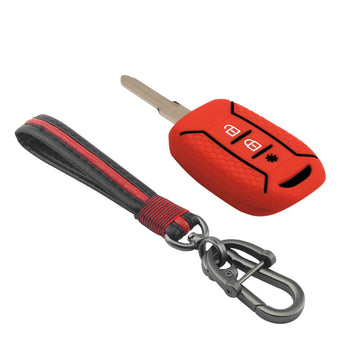 Keycare silicone key cover and keychain fit for : Duster 2020 3 button remote key (KC-62, Full Leather Keychain)