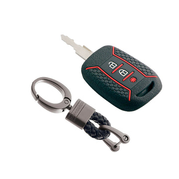 Keycare silicone key cover and keychain fit for : Duster 2020 3 button remote key (KC-62, Alloy Keychain)