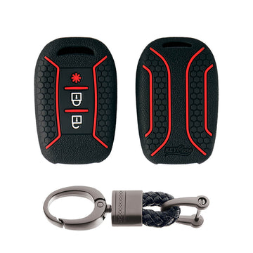 Keycare silicone key cover and keychain fit for : Duster 2020 3 button remote key (KC-62, Alloy Keychain)