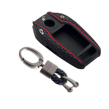 Keycare silicone key cover and keyring fit for : BMW LCD Display smart key (KC-68, Alloy Keychain)