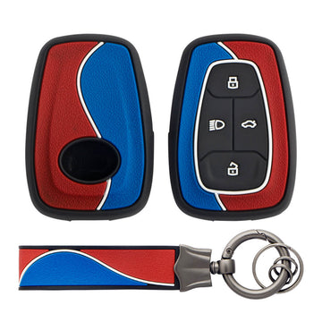 Keycare Duo style key cover and keychain fit for : Tata Nexon, Altroz, Harrier, Tigor Bs6, Safari Gold, Punch, Tigor Ev, Safari 2021 4 button smart key (KC-D 03) (KC-D 03, Duo Keychain)