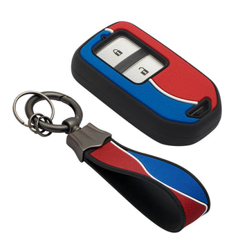 Keycare Duo style key cover and keychain fit for : Honda City, Elevate, Civic, Jazz, Brio, Amaze, CR-V, WR-V, BR-V, Mobilio, Accord 2b/3b/4b/5b Smart Key (KC-D 09, Dou Keychain)