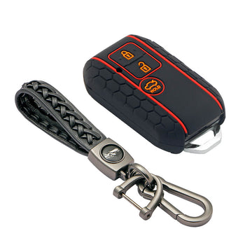 Keycare silicone key cover and keyring fit for : Dzire, Ertiga 3b smart key (KC-06, Leather Woven Keychain)