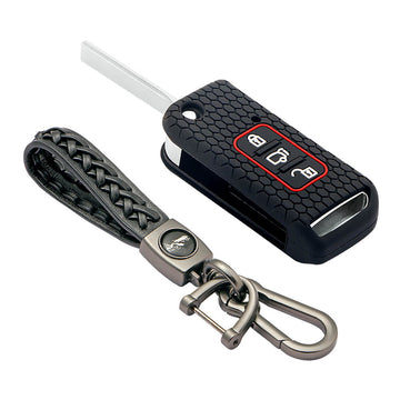 Keycare silicone key cover and keyring fit for : XUV500 flip key (KC-11, Leather Woven Keychain)