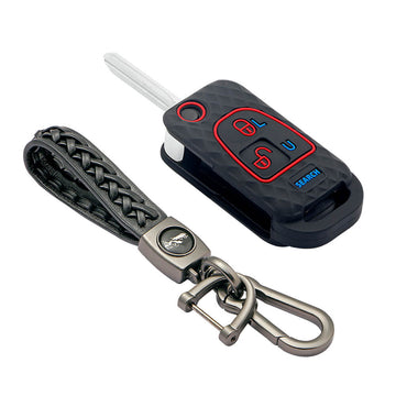 Keycare silicone key cover and keychain fit for : Bolero flip key (KC-14, Leather Woven Keychain)
