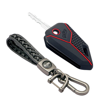 Keycare silicone key cover and keyring fit for : Universal Bike flip key (KC-15, Leather Woven Keychain)