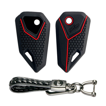 Keycare silicone key cover and keyring fit for : Universal Bike flip key (KC-15, Leather Woven Keychain)