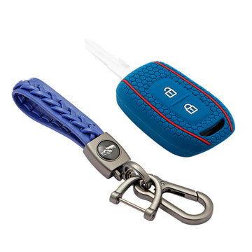 Keycare silicone key cover and keyring fit for : Kwid, Duster, Triber, Kiger remote key (KC-17, Leather Woven Keychain)