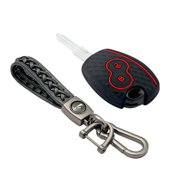Keycare silicone key cover and keyring fit for : Logan, Duster, Verito, Lodgy 2 button remote key (KC-20, Leather Woven Keychain)