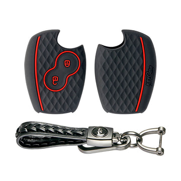 Keycare silicone key cover and keyring fit for : Logan, Duster, Verito, Lodgy 2 button remote key (KC-20, Leather Woven Keychain)