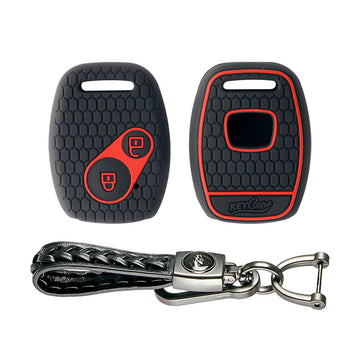 Keycare silicone key cover and keyring fit for : Honda 2 button remote key (KC-21, Leather Woven Keychain)