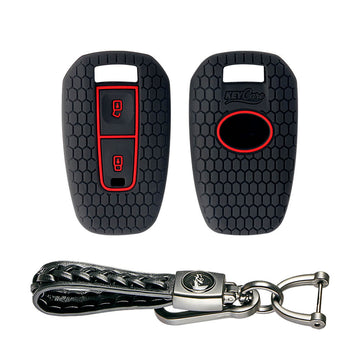 Keycare silicone key cover and keyring fit for: Indica Vista, Indigo Manza 2 button remote key (KC-22, Leather Woven Keychain)