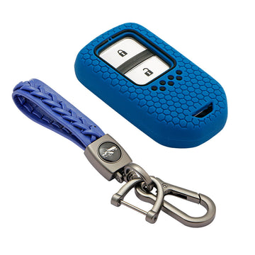 Keycare silicone key cover and keyring fit for : Honda City, Elevate, Civic, Jazz, Brio, Amaze, CR-V, WR-V, BR-V, Mobilio, Accord 2b/3b/4b/5b Smart Key (KC-24, Leather Woven Keychain)