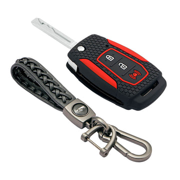 Keycare silicone key cover and keychain fit for : Xuv300, Alturas G4 flip key (KC-25, Leather Woven Keychain)