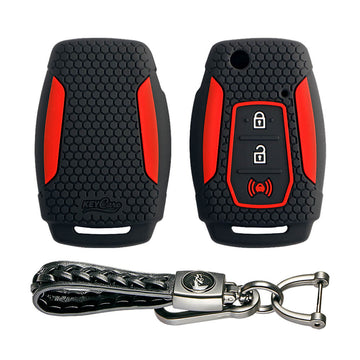 Keycare silicone key cover and keychain fit for : Xuv300, Alturas G4 flip key (KC-25, Leather Woven Keychain)