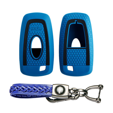 Keycare silicone key cover and keyring fit for : Ford Ecosport, Endeavour, Figo, Freestyle, Figo Aspire 2 button smart (KC-26, Leather Woven Keychain)