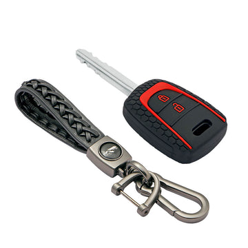 Keycare silicone key cover and keyring fit for : Santro, Eon, I10 Grand remote key (KC-27, Leather Woven Keychain)