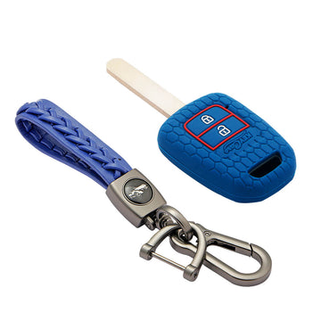 Keycare silicone key cover and keyring fit for : Wr-v, City, Jazz, Amaze 2014+ 2 button remote key (KC-33, Leather Woven Keychain)
