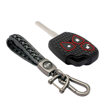 Keycare silicone key cover and keyring fir for : Xylo, Scorpio, Quanto 3 button remote key (KC-34, Leather Woven Keychain)