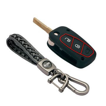Keycare silicone key cover and keyring fit for : Linea, Punto, Avventura flip key (KC-38, Leather Woven Keychain)