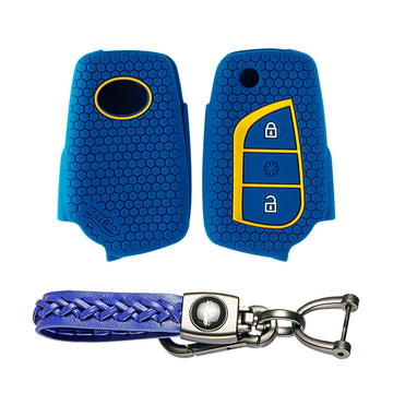 Keycare silicone key cover and keyring fit for : Innova Crysta, Corolla Altis 3 button flip key (KC-42, Leather Woven Keychain)