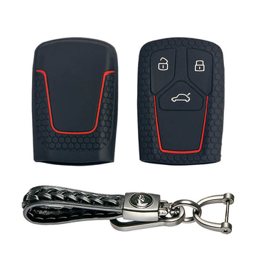Keycare silicone key cover and keyring fit for : Audi 3 button smart key (KC-47, Leather Woven Keychain)