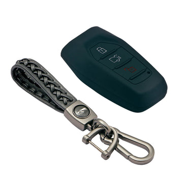Keycare silicone key cover and keyring fit for : XUV500 smart key (KC-48, Leather Woven Keychain)