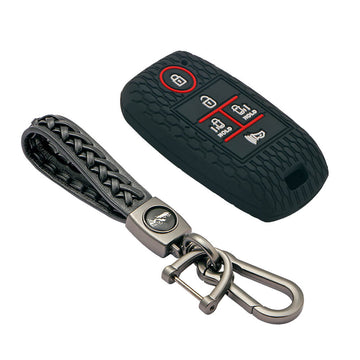 Keycare silicone key cover and keyring fit for : Carnival 5 button smart key (KC-51, Leather Woven Keychain)