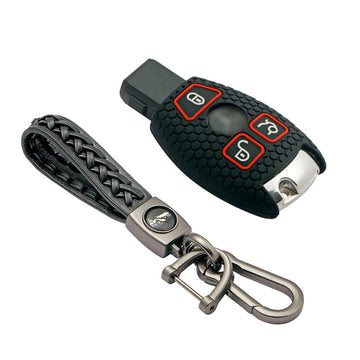Keycare silicone key cover and keyring fit for : Mercedes Benz 3 button smart key (KC-54, Leather Woven Keychain)
