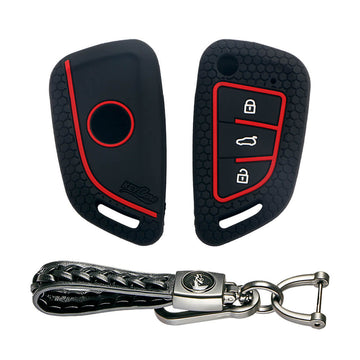 Keycare silicone key cover and keyring fit for : Keydiy B29 Universal remote flip key (KC-55, Leather Woven Keychain)