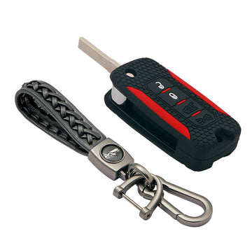 Keycare silicone key cover and keyring fit for : Jeep Compass, Compass Trailhawk, Wrangler (KC-56, Leather Woven Keychain)