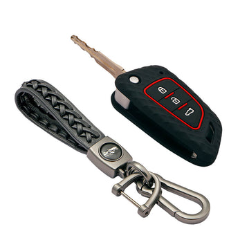 Keycare silicone key cover and keyring fit for : Xhorse Df Model Universal remote flip key (KC-59, Leather Woven Keychain)