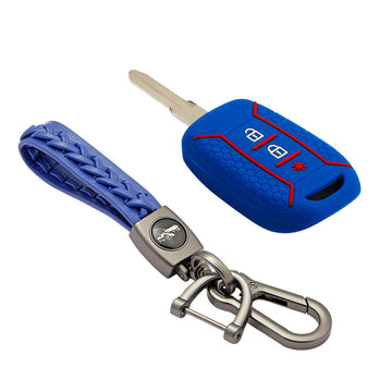 Keycare silicone key cover and keychain fit for : Duster 2020 3 button remote key (KC-62, Leather Woven Keychain)