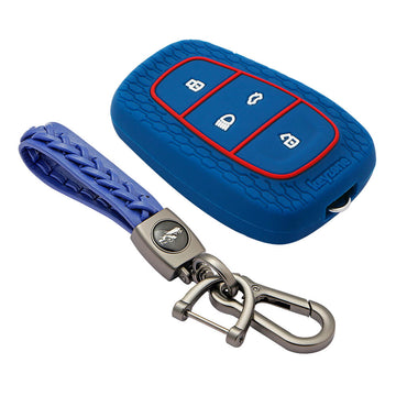 Keyzone striped key cover and keychain fit for : Tata Nexon, Altroz, Harrier, Tigor Bs6, Safari Gold, Punch, Tigor Ev, Safari 2021 4 button smart key (KZS-02, Leather Woven Keychain)
