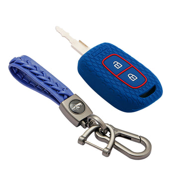 Keyzone striped key cover and keychain fit for : Kwid, Duster, Triber, Kiger remote key (KZS-07,Leather Woven Keychain))