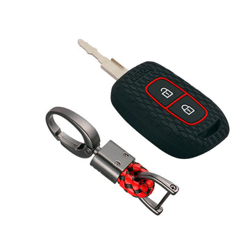 Keyzone striped key cover and keychain fit for : Kwid, Duster, Triber, Kiger remote key (KZS-07, Alloy Keychain)