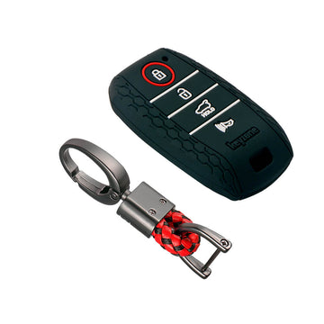 Keyzone striped key cover and keychain fit for : Seltos 4 button smart key (KZS-10, Alloy Keychain)