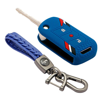 Keyzone striped key cover and keychain fit for Thar, Bolero, Scorpio, XUV700, XUV400, XUV3x0, XUV300, TUV300, Marazzo flip key (KZS-14, Woven Keyholder)