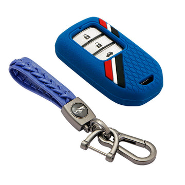 Keyzone striped key cover and keychain fit for : Honda City, Elevate, Civic, Jazz, Brio, Amaze, CR-V, WR-V, BR-V, Mobilio, Accord 2b/3b/4b/5b Smart Key (KZS-15, Woven Keyholder)