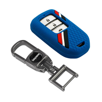 Keyzone Striped Silicone Key Cover & Metal Alloy Key Holder Compatible for Honda Elevate, City, Civic, Jazz, Amaze, CR-V, BR-V, WR-V, Accord, Mobilio Smart Key (KZS-15, MAH)