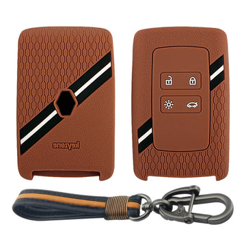 Keyzone striped key cover and keychain fit for : Triber, Kiger smart card (KZS-16, Full Leather Keychain)