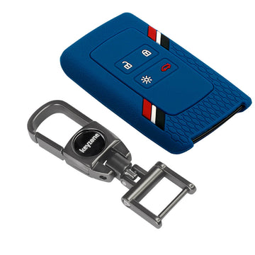 Keyzone Striped Silicone Key Cover & Metal Alloy Key Holder Compatible for Renault Triber, Kiger Smart Card (KZS-16, MAH)