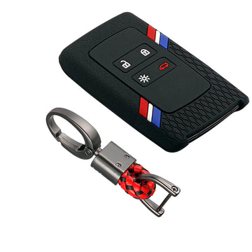 Keyzone striped key cover and keychain fit for : Triber, Kiger smart card (KZS-16, Alloy Keychain)