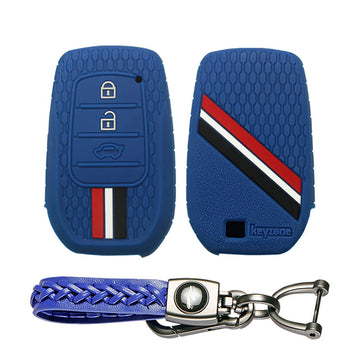 Keyzone striped key cover and keychain fit for : Invicto, Innova Crysta, Innova HyCross, Fortuner, Hilux, Fortuner Legender 2/3 button smart key (KZS-20, Learther Woven Keychain)